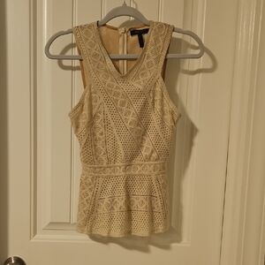 BCBGMaxAzria Cream Lace Peplum Blouse